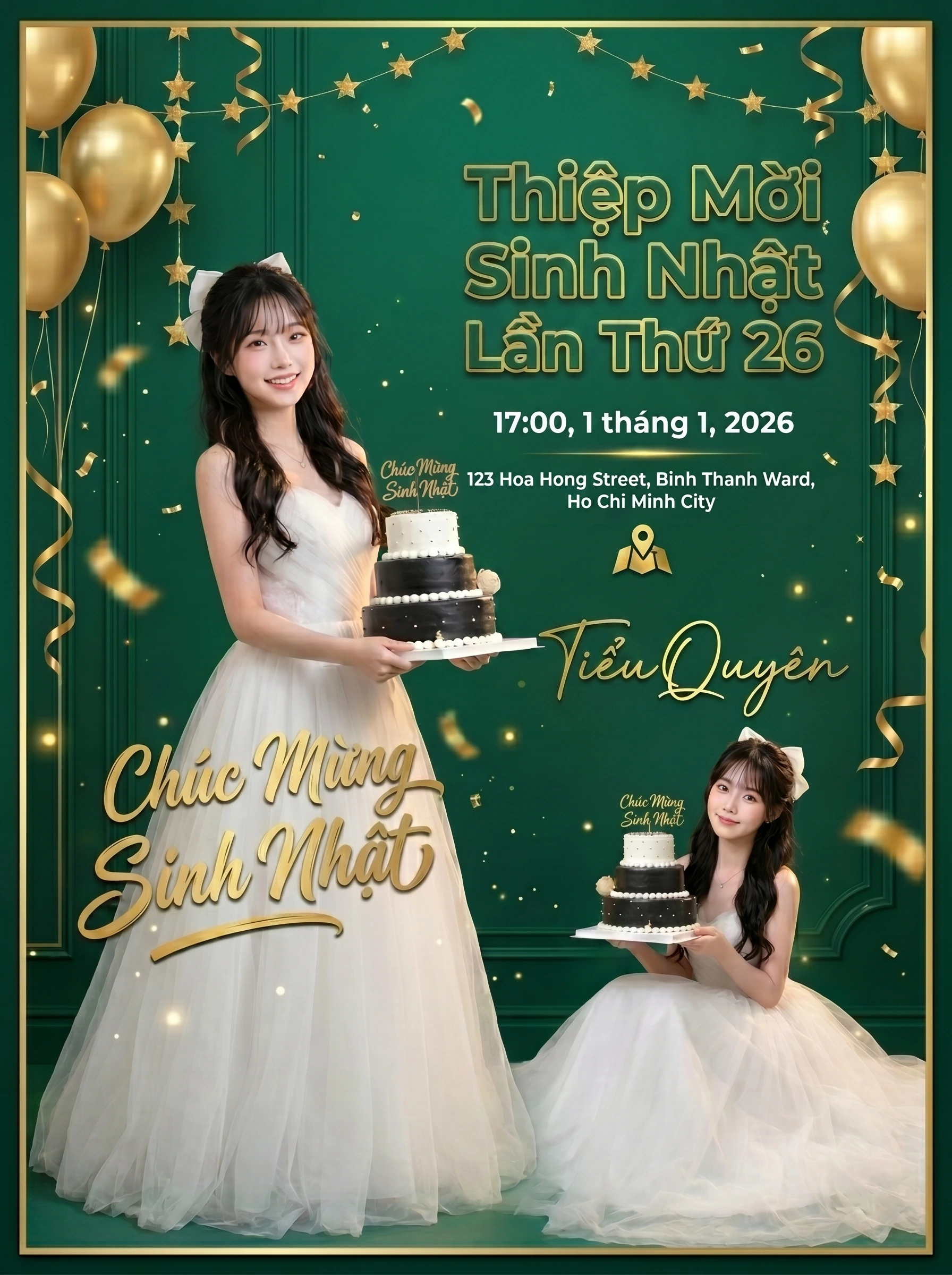 Prompt tạo thiệp mời sinh nhật từ ảnh đính kèm