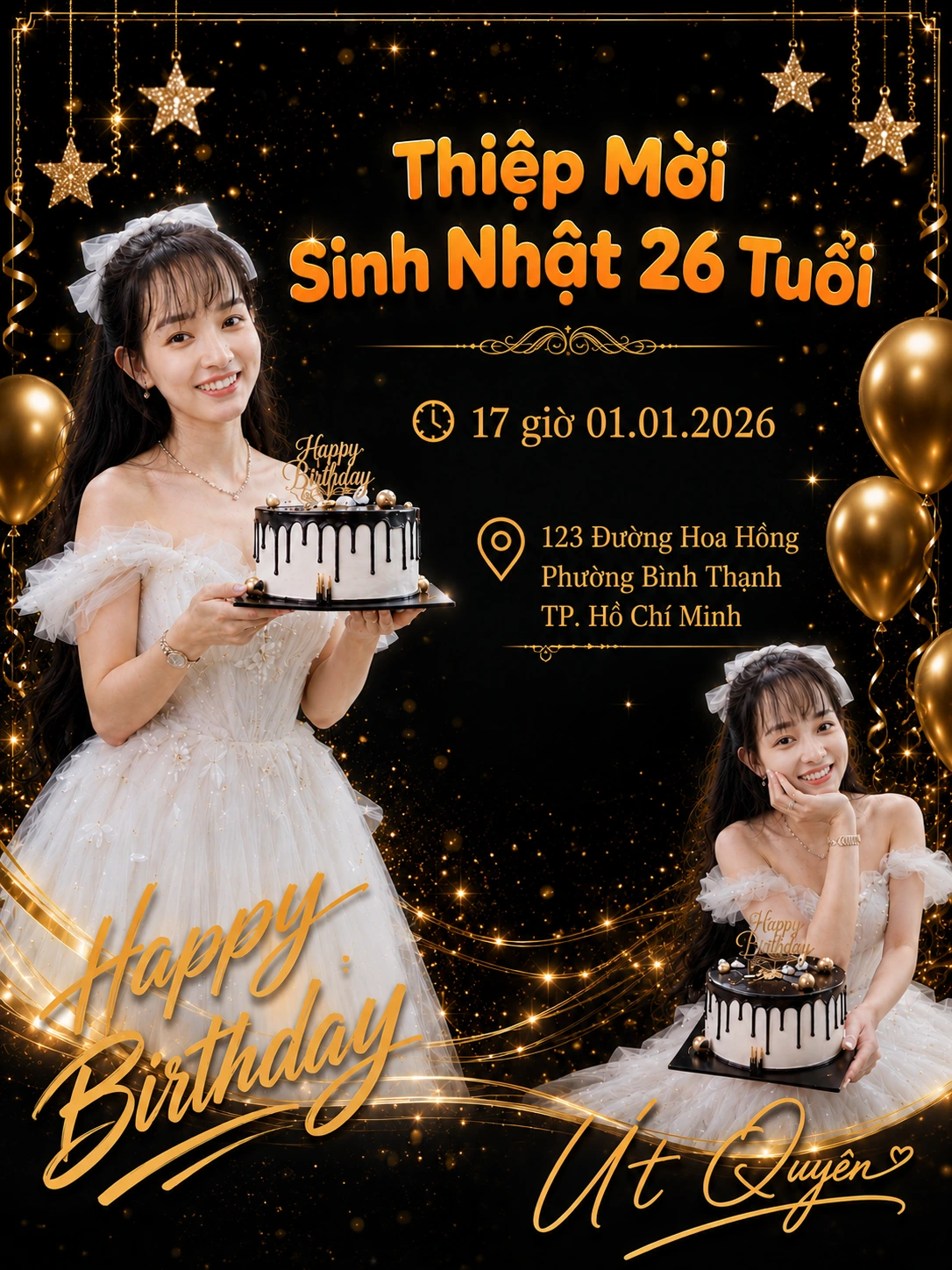 Prompt tạo thiệp mời sinh nhật từ ảnh đính kèm