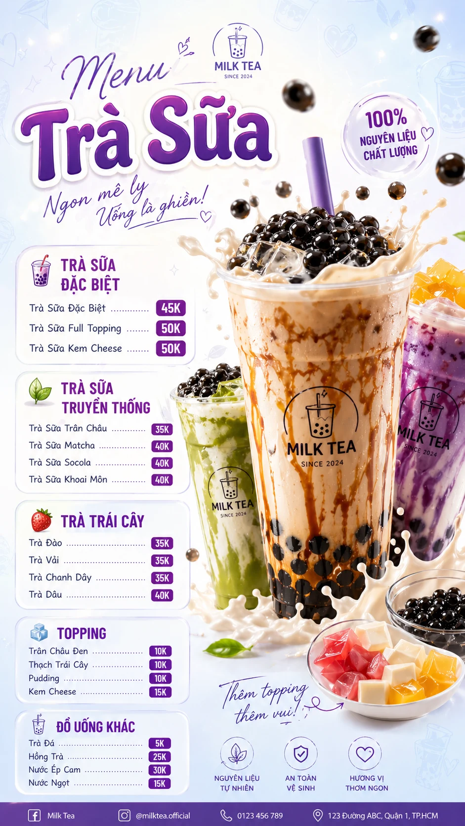 Prompt tạo ảnh menu trà sữa