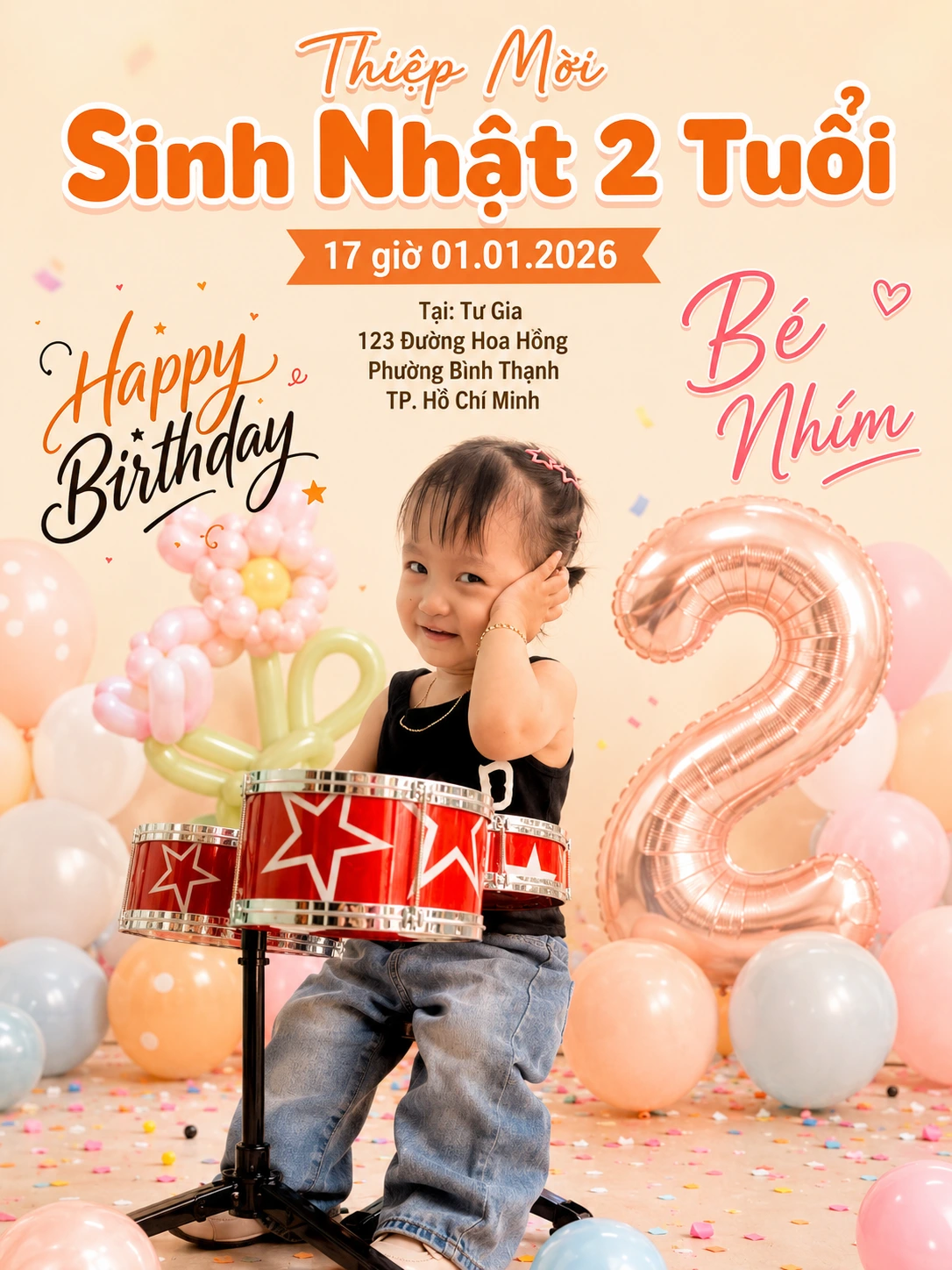 Prompt tạo thiệp mời sinh nhật từ ảnh đính kèm