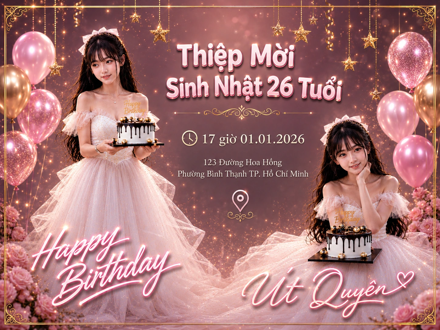 Prompt tạo thiệp mời sinh nhật từ ảnh đính kèm